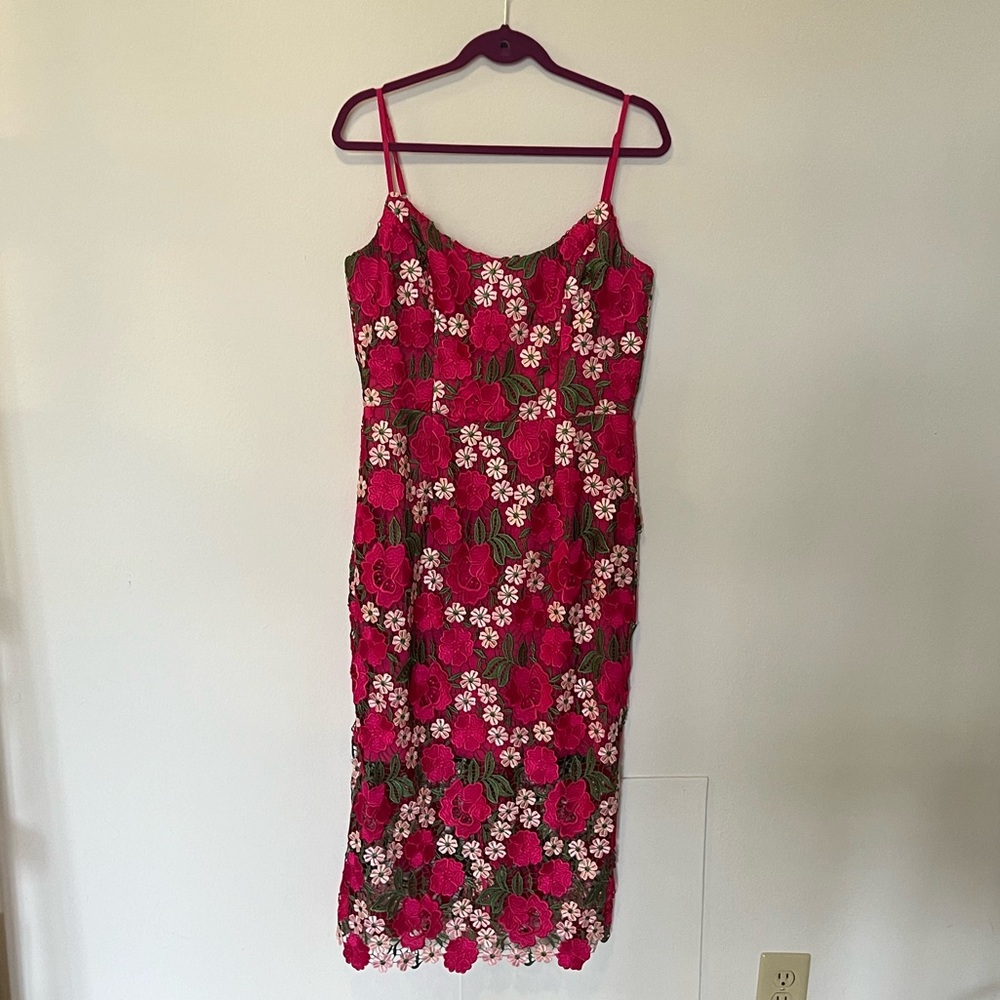 Dress the Population Pink and Green Floral Midi Dress NWOT